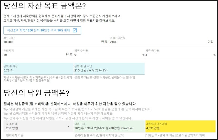 몇년후면 경제적 자유를 얻을 수 있을까? 파이어족의 필수 낙원계산기!