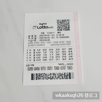  로또 1021회 1등 12명 21억 실수령금 당첨안내