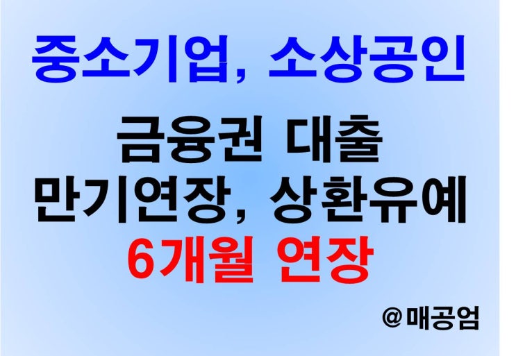 중소기업 소상공인 금융권 대출 만기연장 상환유예 6개월 연장
