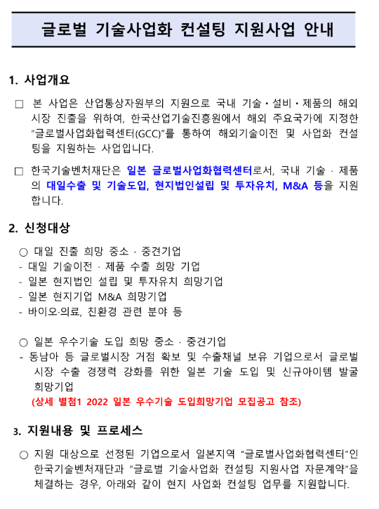 2022년 일본지역 글로벌 기술사업화 컨설팅 지원사업 모집 공고_산업통상자원부 2022년 일본지역 글로벌 기술사업화 컨설팅 지원사업 모집 공고_산업통상자원부