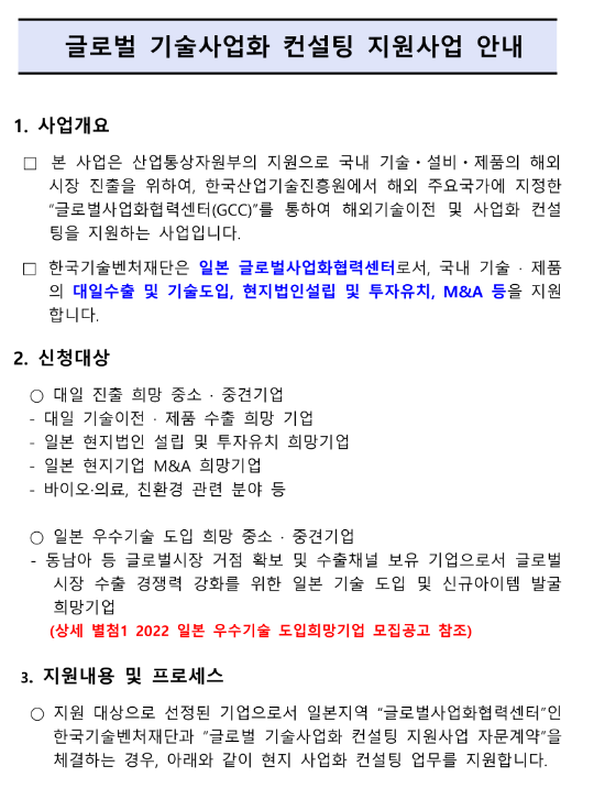 2022년 일본지역 글로벌 기술사업화 컨설팅 지원사업 모집 공고_산업통상자원부