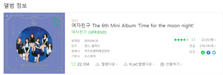  [걸그룹 아련한 노래] 여자친구(GFRIEND) -  밤(Time for the moon night) / 가사 및 파트별 가사
