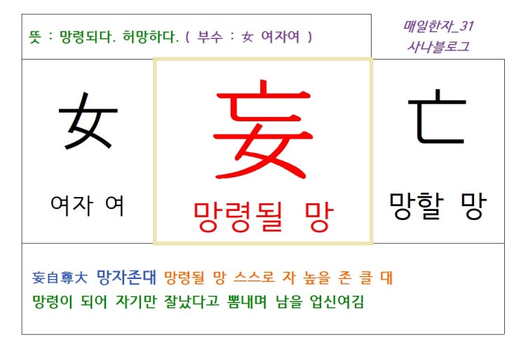  매일한자 공부하기(31) 망령될 망
