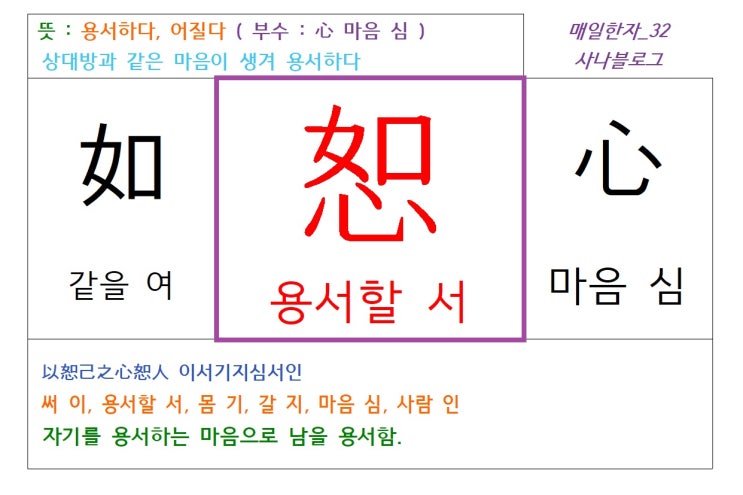  매일한자 공부하기(32) 용서할 서