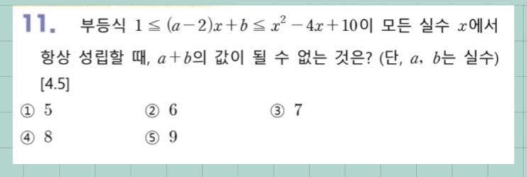  (고1-1학기기말)일차식과 이차식의 연립부등식이 항상 성립할 때-그래프로 풀기