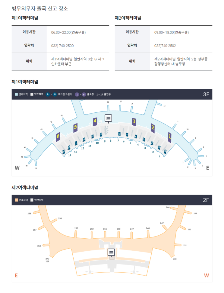  인천국제공항 병무민원센터 업무시간 변경 국외여행허가 증명서 제1 제2 여객터미널 위치 전화번호