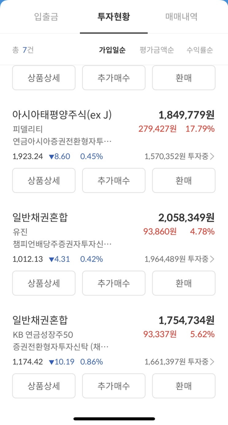  연금펀드(한국포스증권) 7월1일 잔고현황