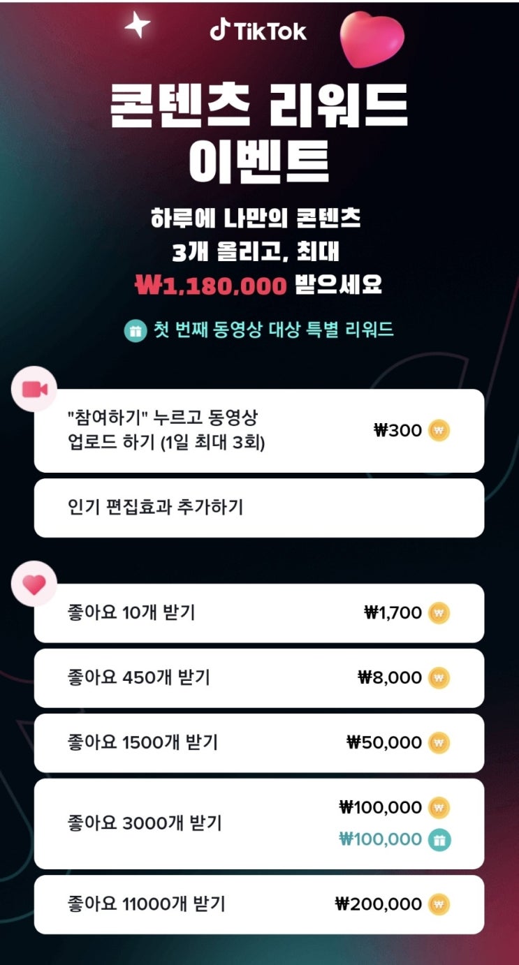  틱톡 콘텐츠 리워드 이벤트 참여해서 용돈벌기