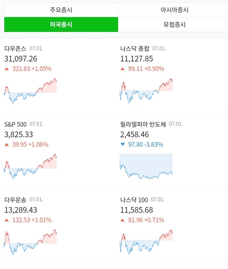  미국  PMI지수 발표 와 어제 미국 시장 이모저모~(52년만의  최악의 상반기 S&P하락)