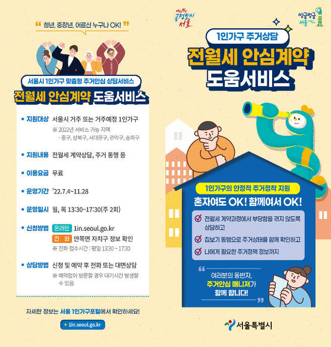  [생활꿀팁] 서울시 1인가구 전월세 계약 사기 안당하기(안심계약 도움 서비스 정리)