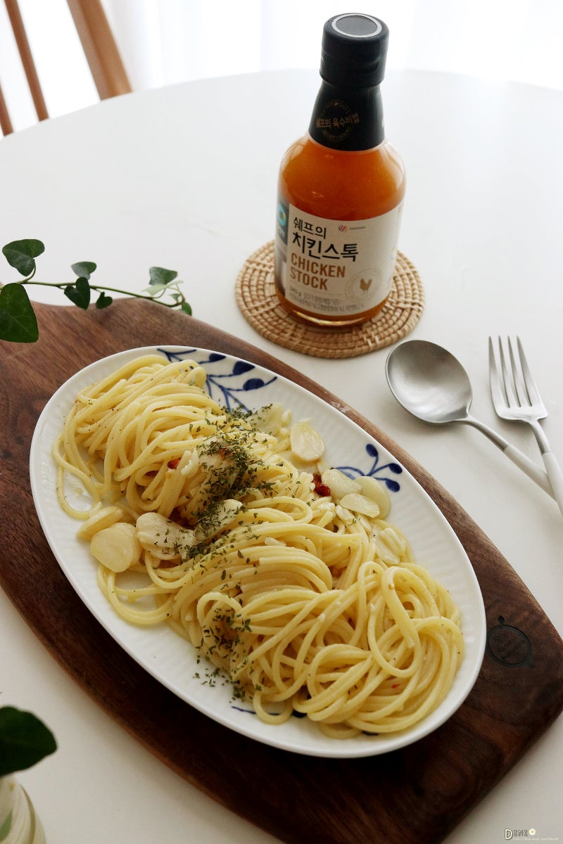 청정원 쉐프의 치킨스톡 알리오 올리오 파스타 만들기 : 네이버 블로그