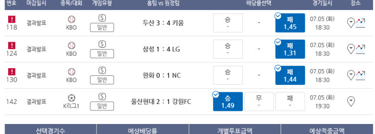 프로토 7.5일 화요일 경기 적중 프로토 7.5일 화요일 경기 적중
