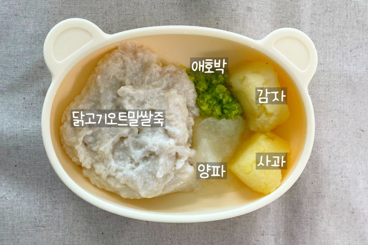  [중기][이유식기록] 닭고기오트밀쌀죽(+애호박,양파,감자,사과), 소고기쌀죽(+시금치,단호박,오이)
