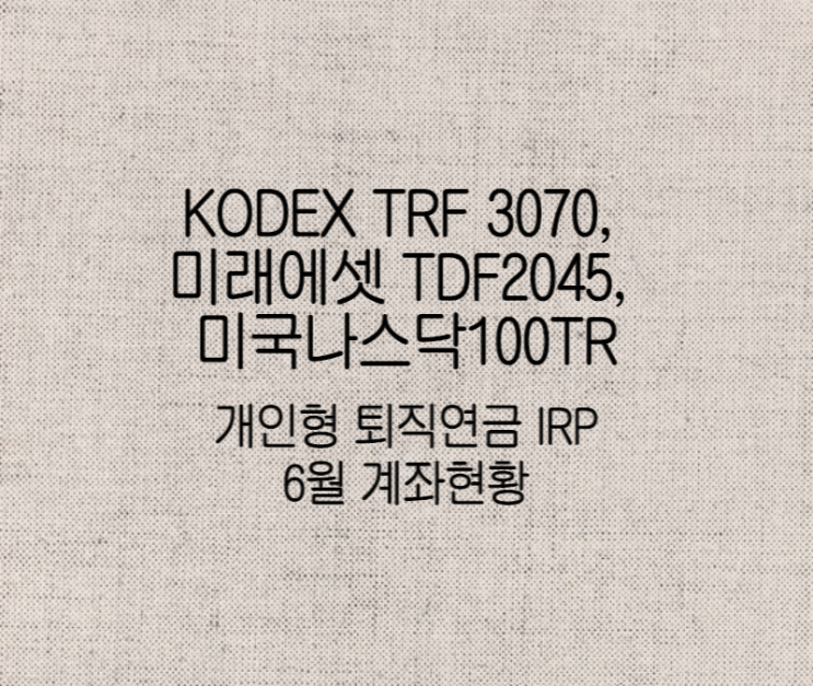 KODEX TRF 3070, 미래에셋 TDF2045, 미국나스닥100TR 개인형 퇴직연금 IRP 6월 계좌현황