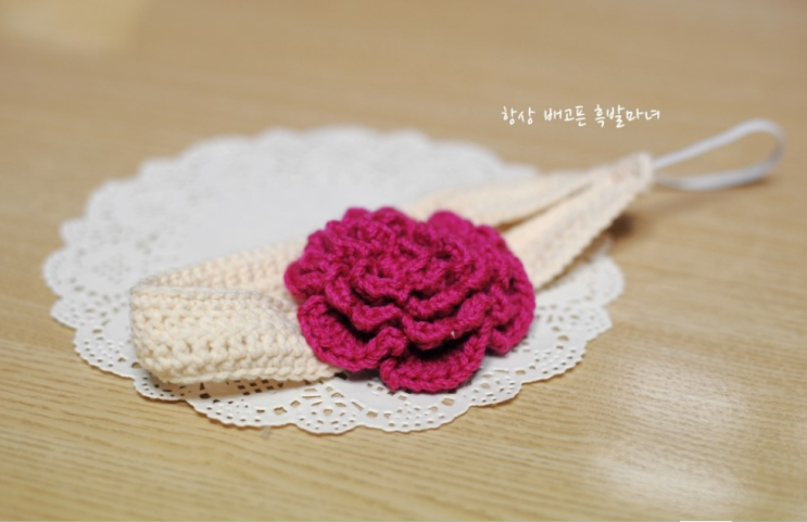 자투리 털실로 만든 코바늘 꽃 헤어밴드(도안포함)