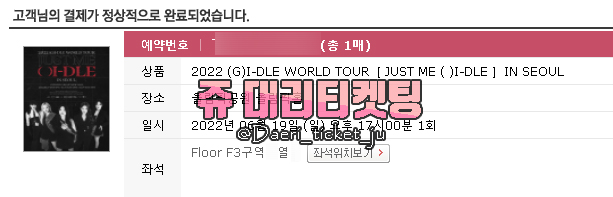 220531 (G)I-DLE WORLD TOUR 여자아이들 콘서트 추가예매 4매 이상 대리티켓팅 성공 [인터파크]