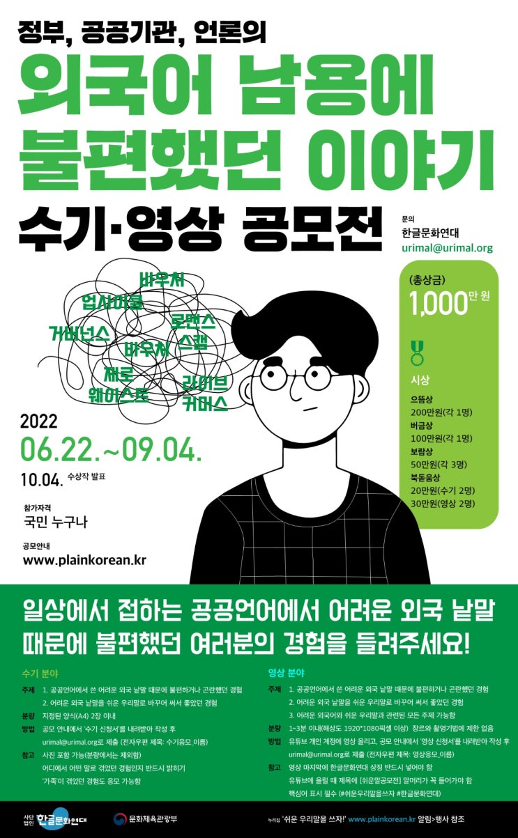  제2회 정부, 공공기관, 언론의 외국어 남용에 불편했던 이야기 수기·영상 공모전