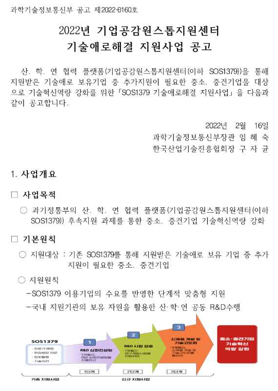 2022년 2차 기업공감원스톱지원센터 기술애로해결 지원사업 공고 2022년 2차 기업공감원스톱지원센터 기술애로해결 지원사업 공고