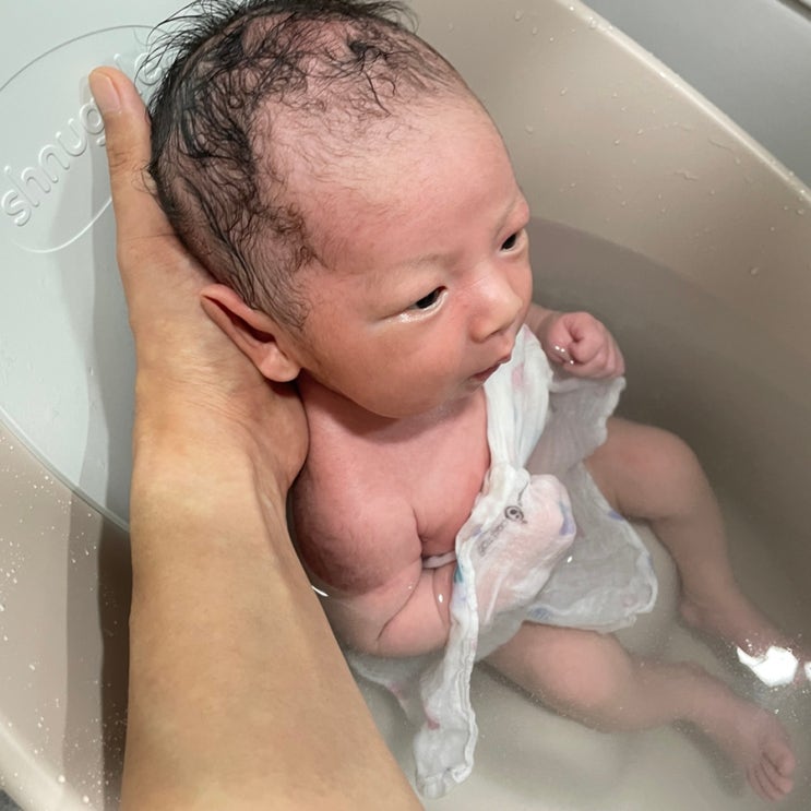 슈너글 아기욕조 온도감지 플러그를 사용한 신생아 목욕