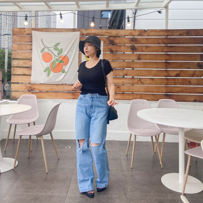 더블트윈스 여자와이드청바지 여자찢청 볼수록 예뻐