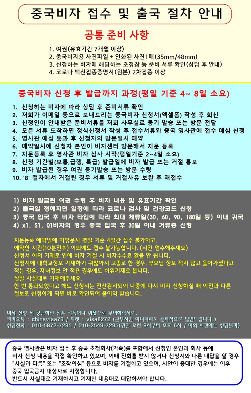 중국비자 신청방법, 지문등록 및 입국절차