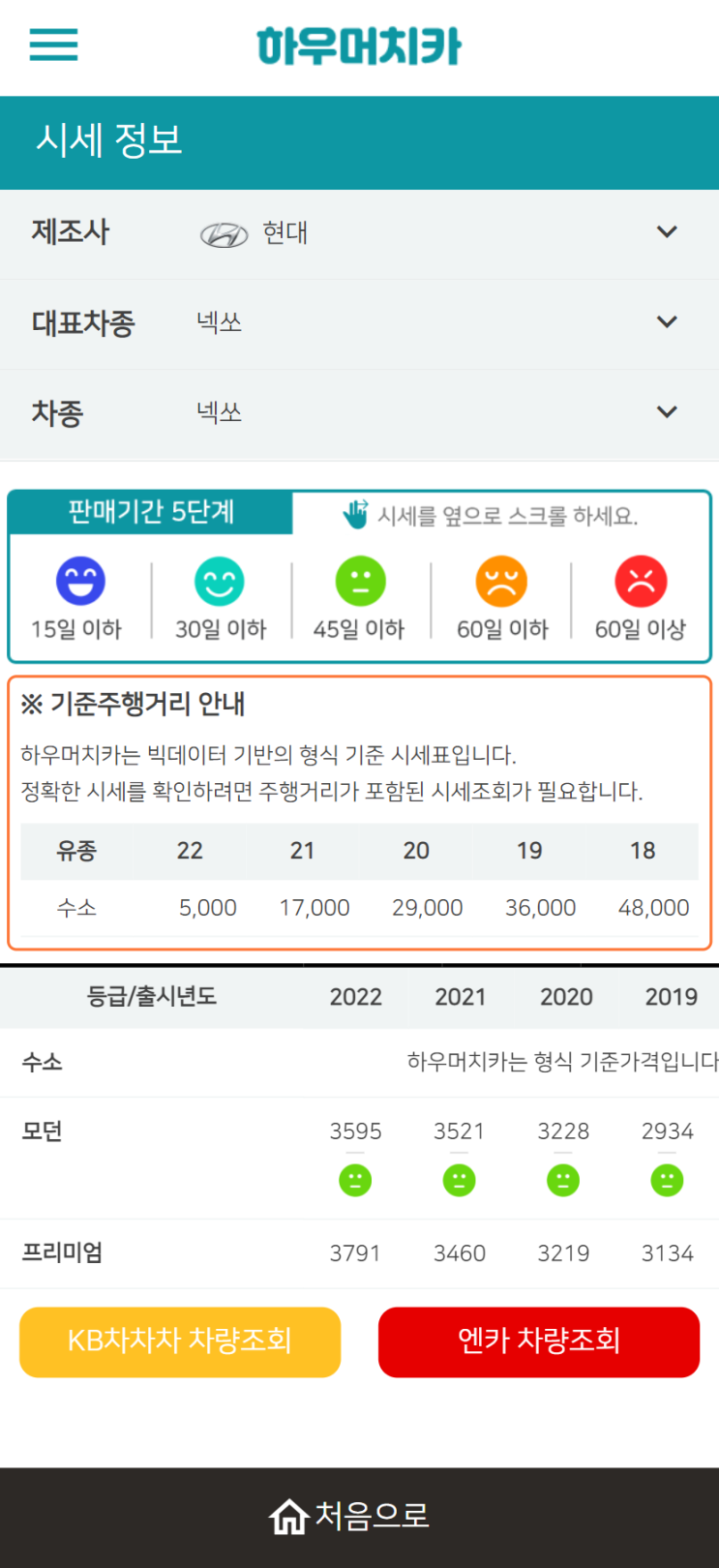 하우머치카 2022년 7월 넥쏘 중고차시세.가격표