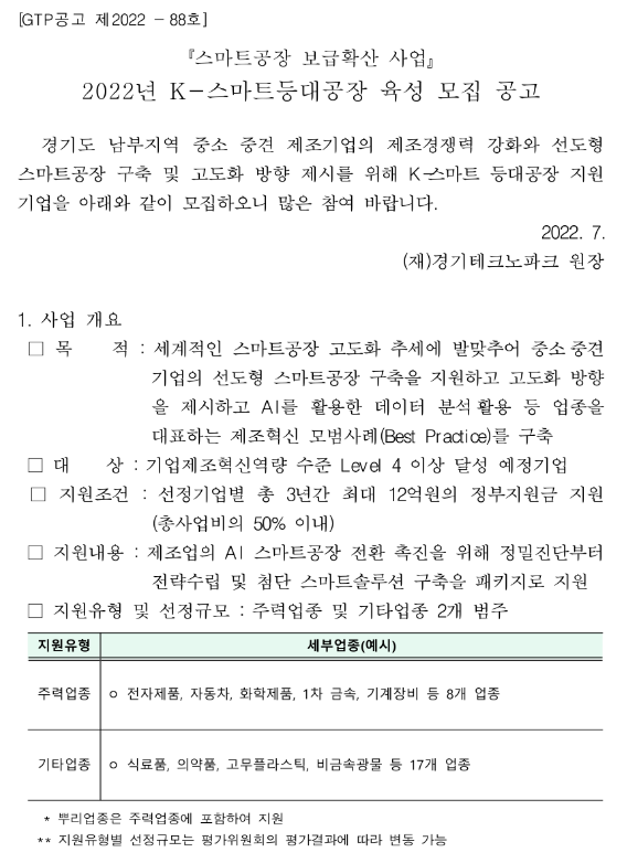 2022년 K-스마트등대공장 육성 모집 공고(스마트공장 보급확산 사업) 2022년 K-스마트등대공장 육성 모집 공고(스마트공장 보급확산 사업)