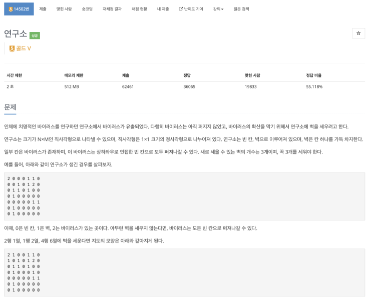  [BOJ 14502] 연구소 (Node.js)