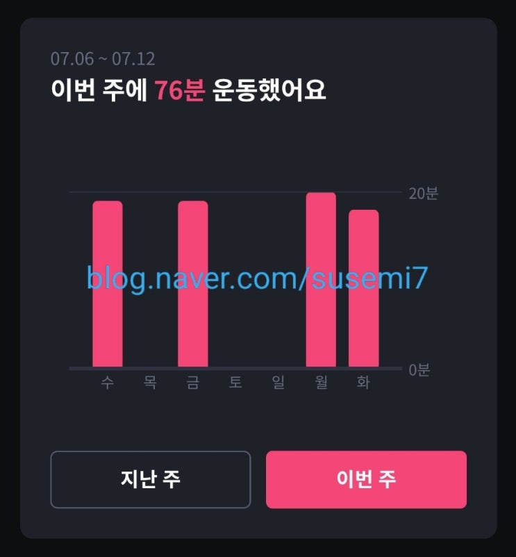  2022년 7월 6일~12일 운동 기록