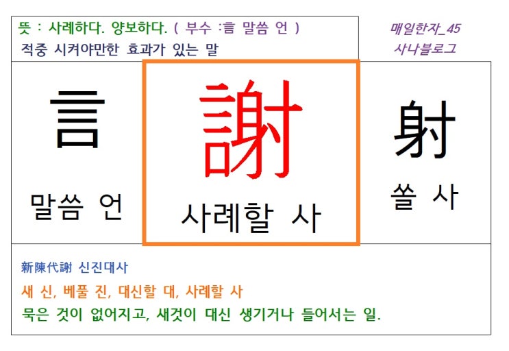  매일한자 공부하기(45) 사례할 사