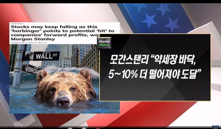 (미국주식) 바닥, 5~10% 더 떨어져야 도달 -MS (미국주식) 바닥, 5~10% 더 떨어져야 도달 -MS