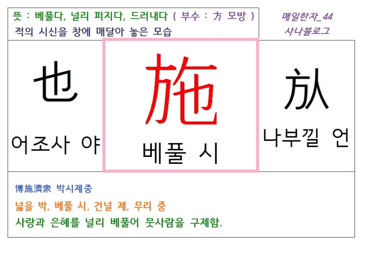  매일한자 공부하기(44) 베풀 시