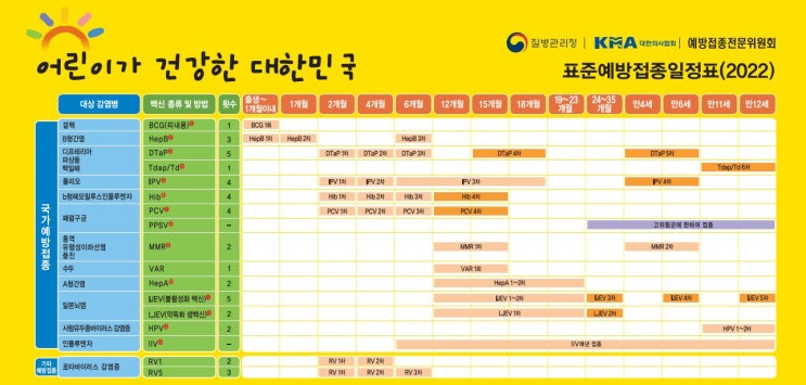  태어나서 12세까지 표준예방접종 일정표
