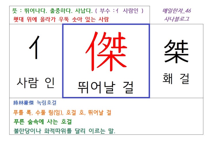  매일한자 공부하기(46) 뛰어날 걸