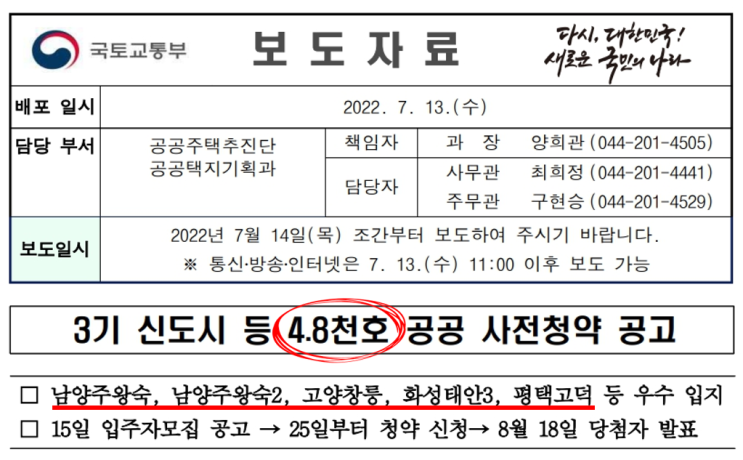  3기신도시 공공 사전청약 4.8천호 15일 입주자모집공고 예정