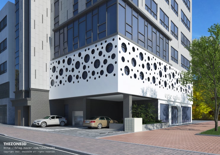  [FACADE] 카페 파사드 디자인 3D투시도, 건축파사드 조명 계획 설계