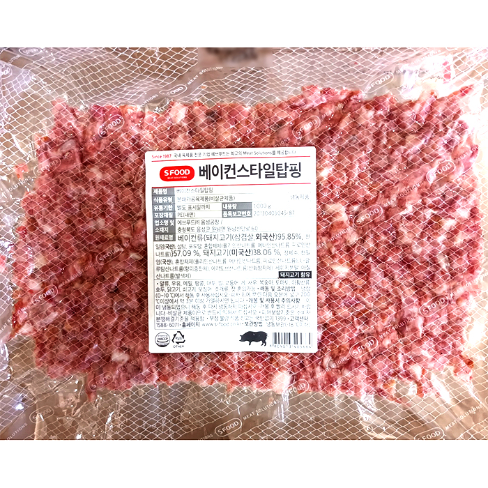  에쓰푸드 베이컨스타일탑핑 1kg 피자 파스타 토핑