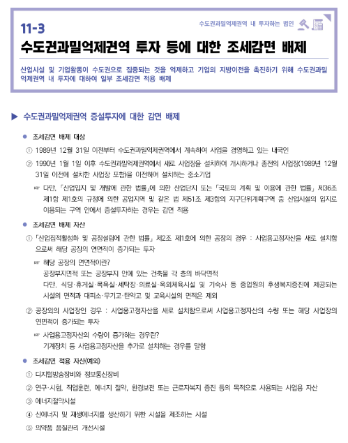 수도권과밀억제권역 투자 등에 대한 조세감면 배제(2022년 중소기업 조세지원 안내)