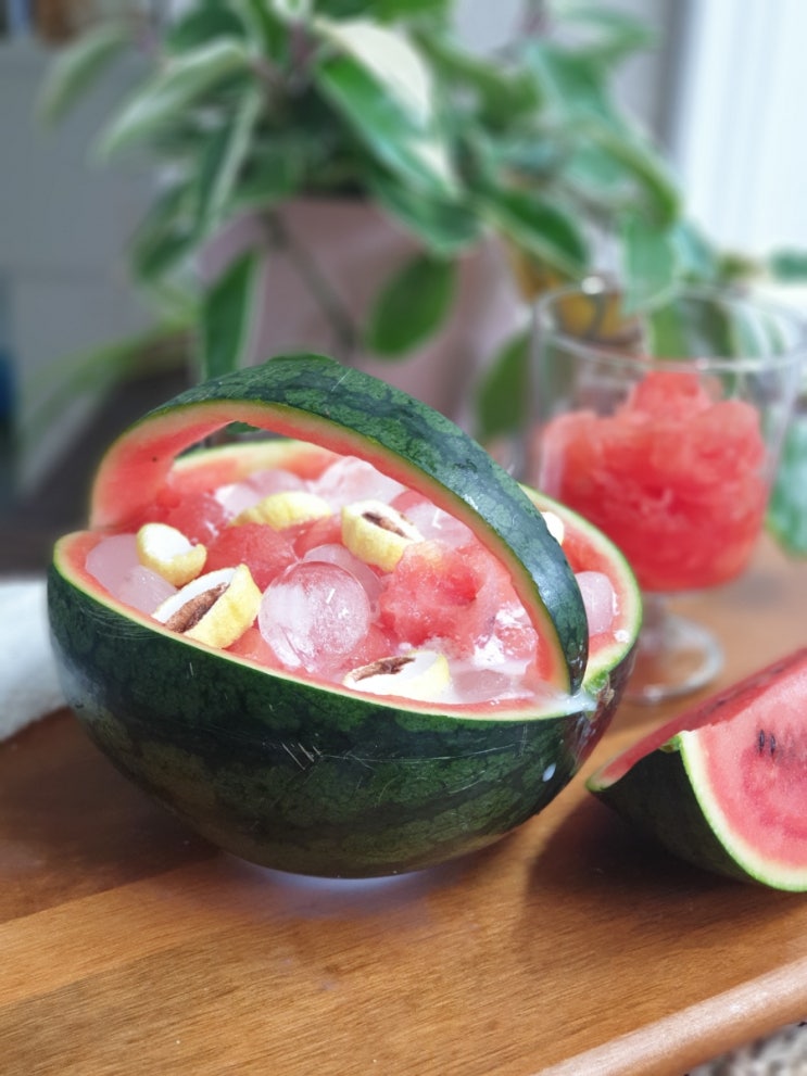  수박화채 우유 사이다 밀키스 예쁜 복수박화채 만드는법 마시멜로 팝핑캔디 토핑