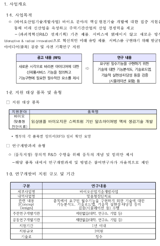 2022년 맞춤형진단치료-파괴적혁신 R&D 설계기획 신규지원 연구개발과제 공고(바이오산업기술개발사업) 2022년 맞춤형진단치료-파괴적혁신 R&D 설계기획 신규지원 연구개발과제 공고(바이오산업기술개발사업)