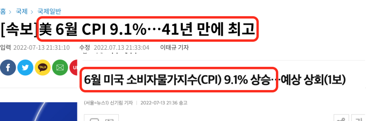  울트라 스텝. 미국 CPI 9.1%!