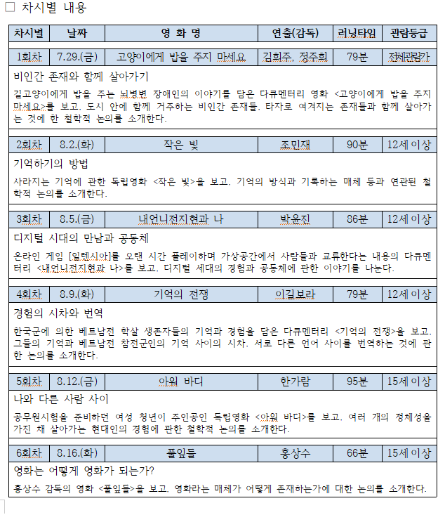  한여름밤 영화 6편