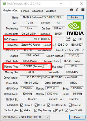  그래픽카드 바이오스 롬 백업 및 바이오스버젼, 제조사, 메모리 타입 확인하기 (GPU-Z, 롬플래싱, 롬 버전, Memory Type)