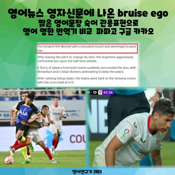 영어뉴스 영자신문에 나온 bruise ego 짧은 영어문장 숙어 관용표현으로 영어 영한 번역기 비교 파파고 구글 카카오 영어뉴스 영자신문에 나온 bruise ego 짧은 영어문장 숙어 관용표현으로 영어 영한 번역기 비교 파파고 구글 카카오