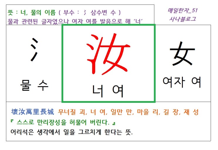  매일한자 공부하기(51) 너 여