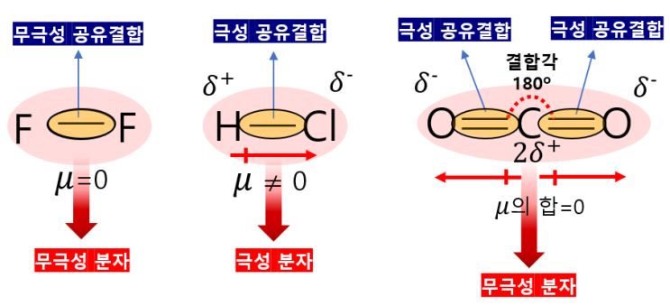  화학1 3단원 쌍극자모멘트, 극성 무극성 공유결합(극성 무극성 분자와 구분)