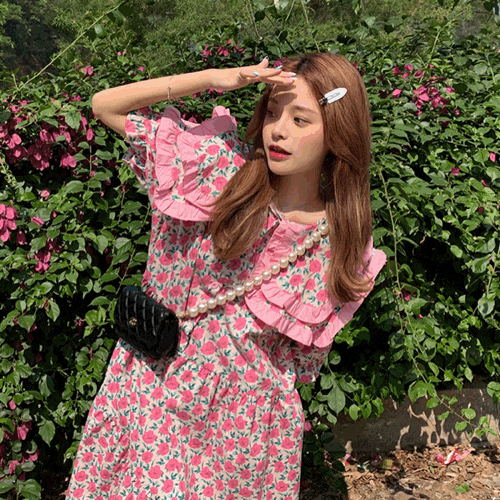  (당일배송/SALE)플라워 프릴 빅 카라 롱 원피스ㅣ여름 면원피스 추천ㅣ러블리원피스ㅣ예쁜원피스ㅣ편한원피스
