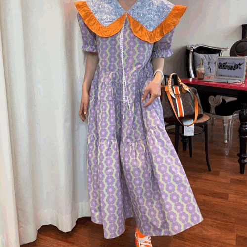  (당일배송/SALE)프릴 카라 롱 원피스ㅣ페이즐리 플라워원피스ㅣ맥시 캉캉원피스ㅣ77사이즈원피스ㅣ플라워패턴원피스