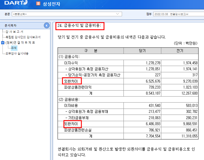  1001 재무제표 표시_외환차이의 포괄손익계산서상 계정 분류