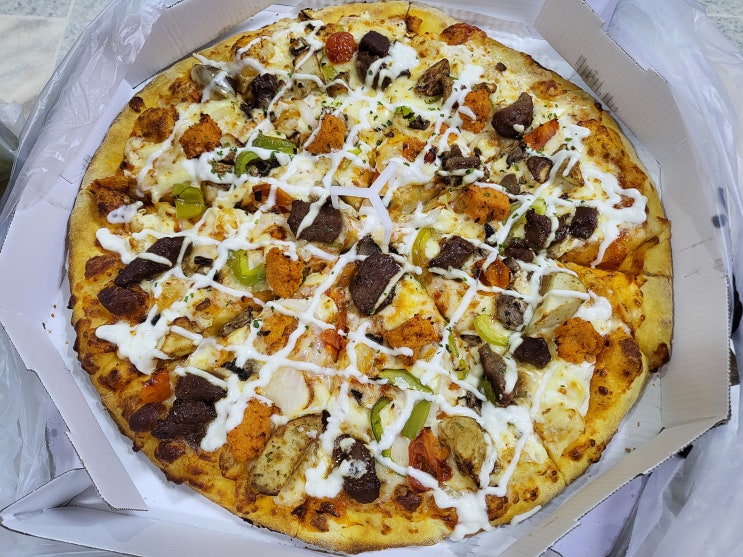 [순천 피자]도미노 피자 순천 조례점 / 블랙 앵거스 스테이크 피자 카카오톡 선물하기로 홈페이지 주문하면 배달비 공짜!